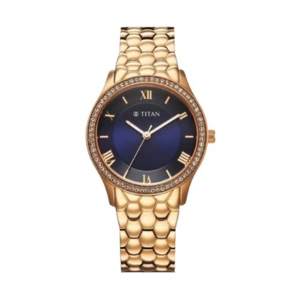 Titan Glamour 95373WM01 Blue Dial Stainless Steel Strap Quartz Analog Women Watch